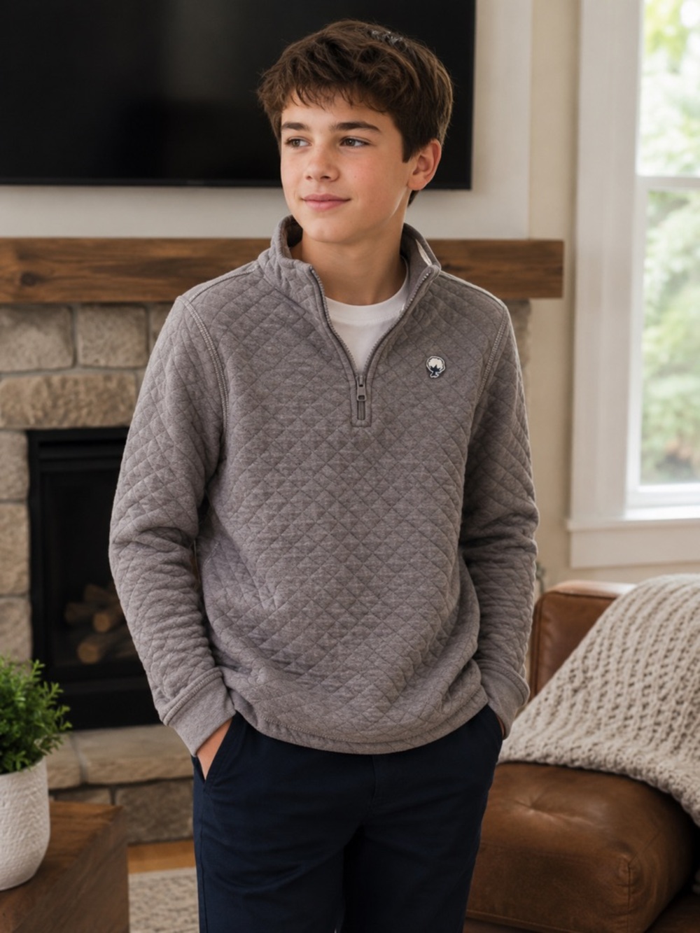 Southern Shirt Gray Quilted Quarter Zip Pullover Youth Small
